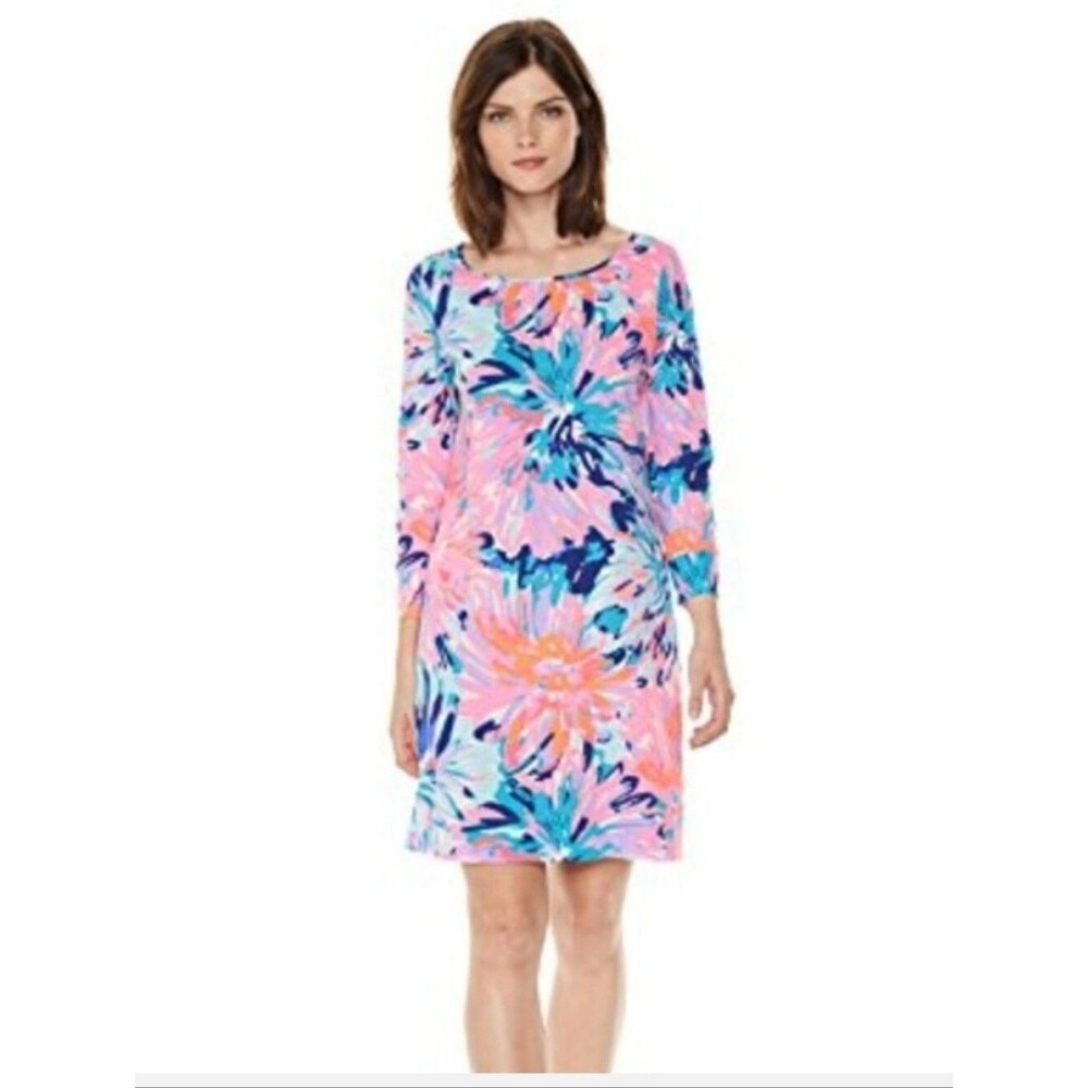 Lilly Pulitzer Marlow Boat Neck Dress "Multi Off Tropic" Pink Blue, XS